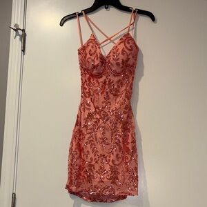 Elegant Coral Mini Sequin Dress